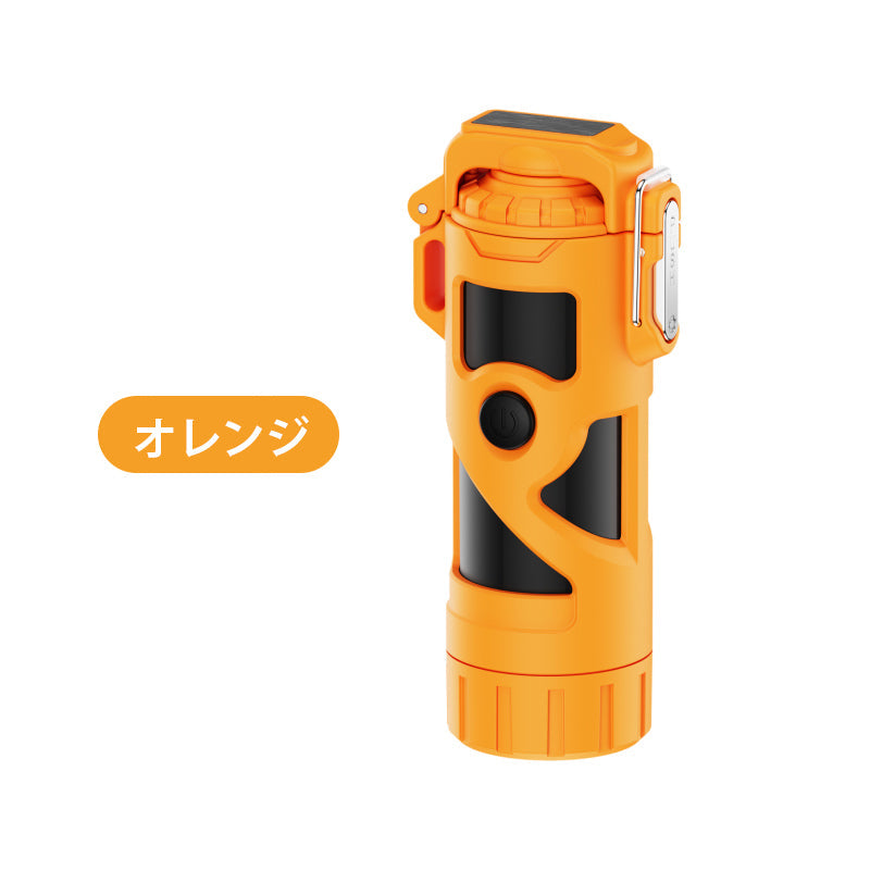 電子ライター Type-C充電式 防塵 防水 防風 無炎 懐中電灯機能 3段階照明モード 小型 軽量 無火炎 LED電量表示 アウトドア 登山 キャンプ 防災 プレゼント w666D(オレンジ)