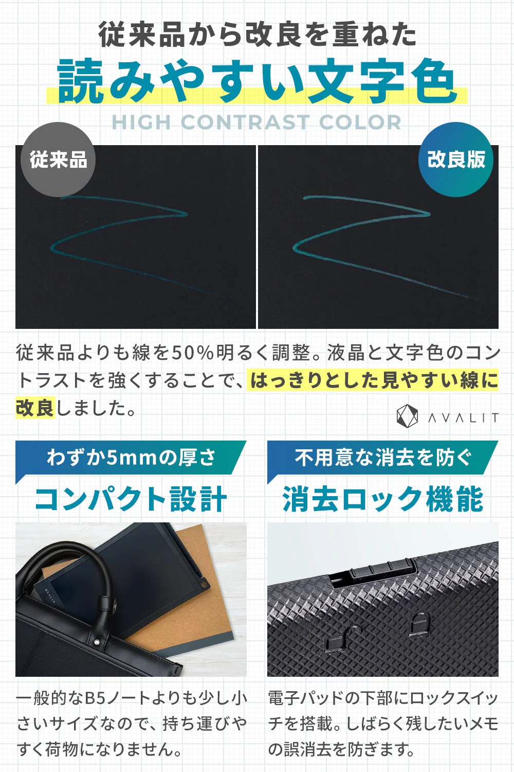 【ブラックフライデー目玉】（ブラック）電子メモ 電子パッド 8.5インチ 厚さ5mm ロック機能付 保存可能 日本製電池使用 メモ帳