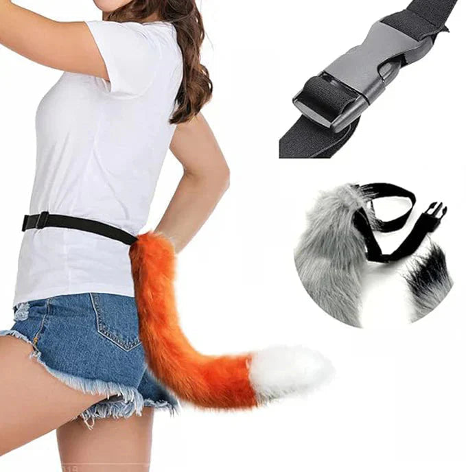 2点セット ハロウィン かわいい しっぽ コスプレ クリスマス パーティー グッズ 仮装 狐 猫 犬 尻尾 ブロンド 狐耳 犬耳 つけ耳 柴 狼 狸 猫耳 カチューシャ  動物 メイド w680A(ホワイト)