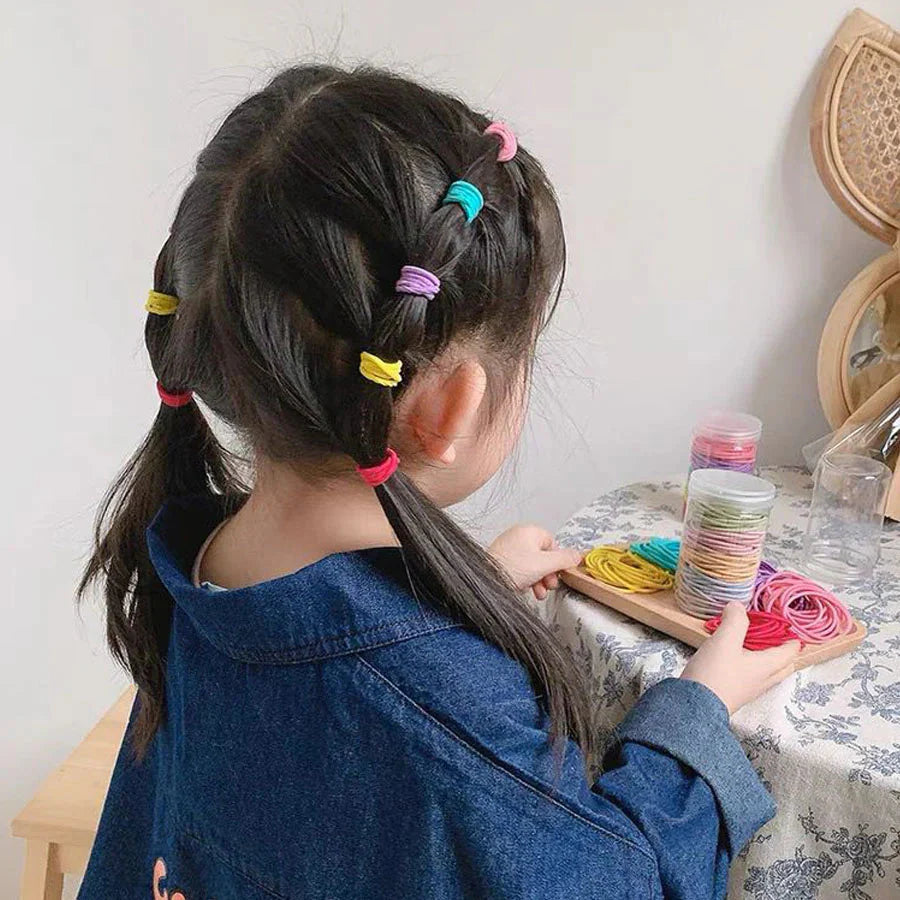 -6ヘアゴム キッズ 子供用 100個入りセット   シンプル 上品 ヘアアクセサリー 細いリングゴム　　髪留め 髪ゴム 赤ちゃん 子供 こども ゴム リング 髪止め