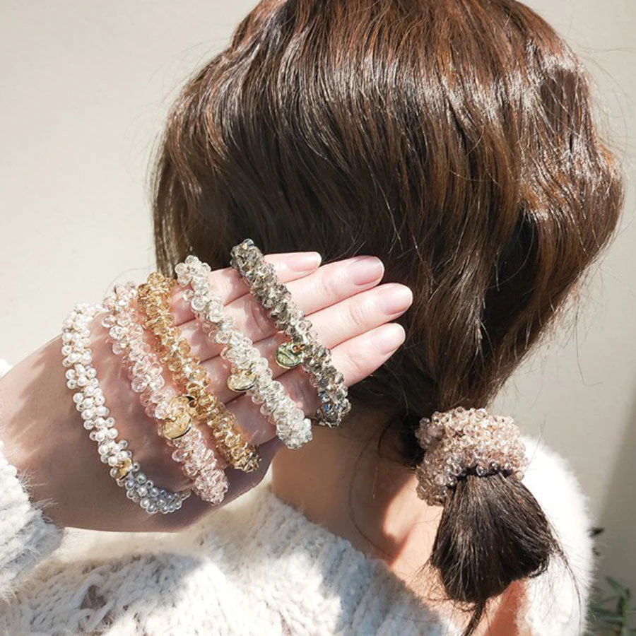 (クリア)ヘアゴム パール バブル シンプル ブレスレット ビーズ ヘア留め ヘアアクセサリー 髪飾り 上品 パーティー飾り