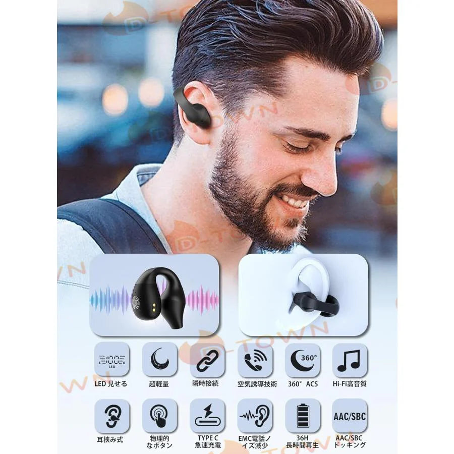 即納 ワイヤレスイヤホン Bluetooth5.3 空気伝導イヤホンbluetoothイヤーカフ イヤホンイヤホン ワイヤレスHIFI音質オープンイヤー