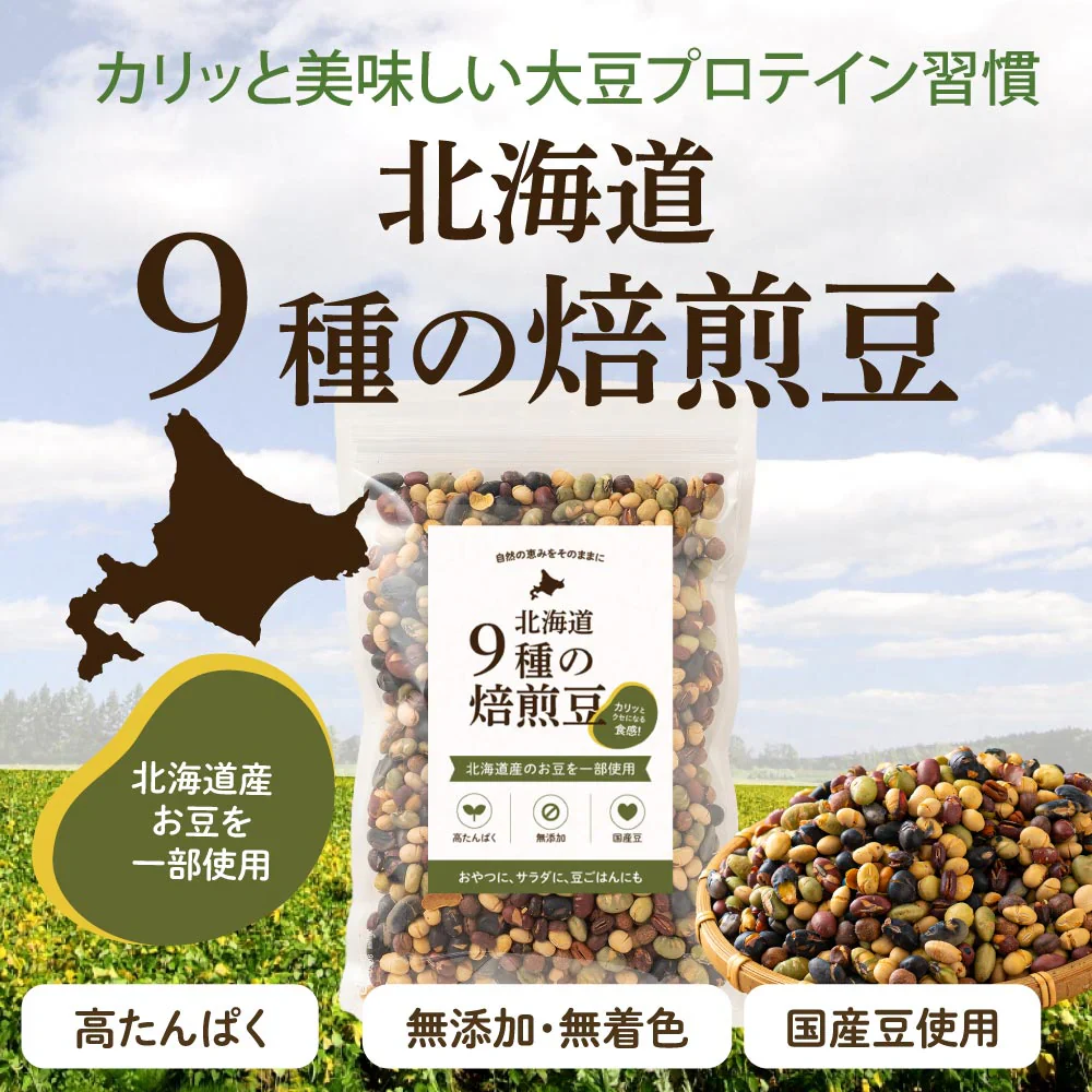 北海道 ９種の焙煎豆 300g(300g×1袋) 煎り豆ミックス 高たんぱく 低カロリー 送料無料 ポスト投函