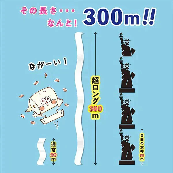 トイレットペーパー 丸富製紙 ペンギン芯なし 6倍長巻き 超ロングMAＸ300m パルプ シングル 2ロールＸ8パック