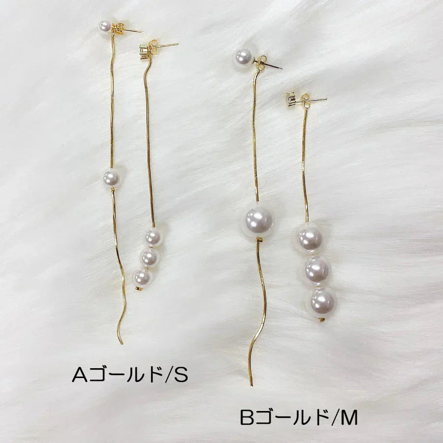 (Aゴールド*S)ピアス パール ロング 揺れる 2way パールピアス アシンメトリー ロングピアス 大ぶりイヤリング左右非対称 かわいい