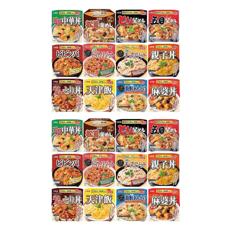丸美屋 どんぶり ごはん付き 12種類×各2個 計24食 詰め合わせ アソート セット （2ケース）( 釜めし3種 親子丼 麻婆中辛 リゾット2種 天津飯 ビビンバ 五目中華丼  海鮮あんかけ 炭火焼風とり丼 )