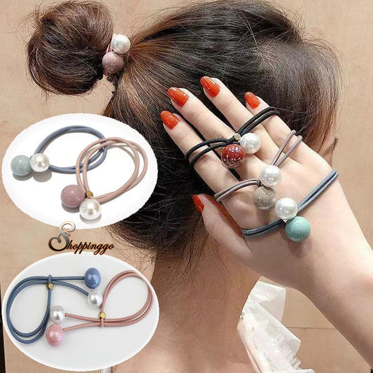 (ブラック)ヘアゴム パール おしゃれ リボン結び シンプル 髪留め ヘア留め かわいい 髪飾り 上品 パーティー飾りヘアアクセサリー