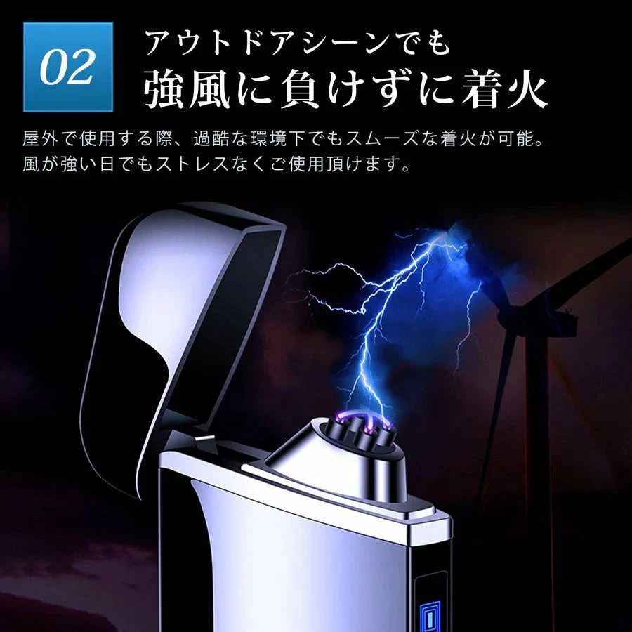 電子ライター ライター usb 小型 充電式充電式 ガス オイル不要　無炎 防風 軽量 薄型 プレゼント 電子ターボライター 電池残量表示 安全性 w376G(グラッセピンク)
