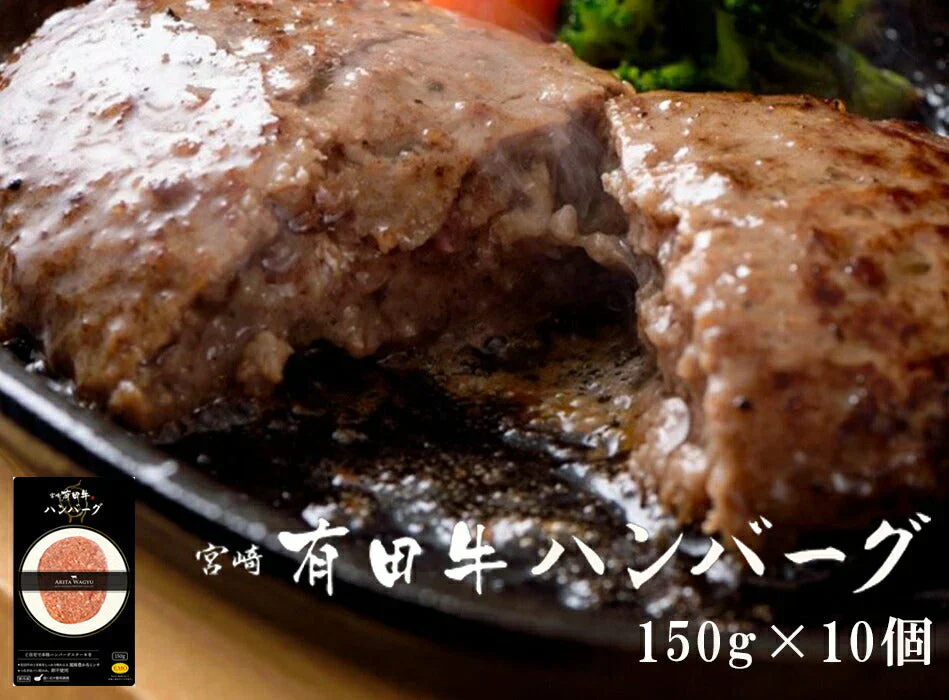 宮崎有田牛(EMO牛)手ごね生ハンバーグ150g×10個セット