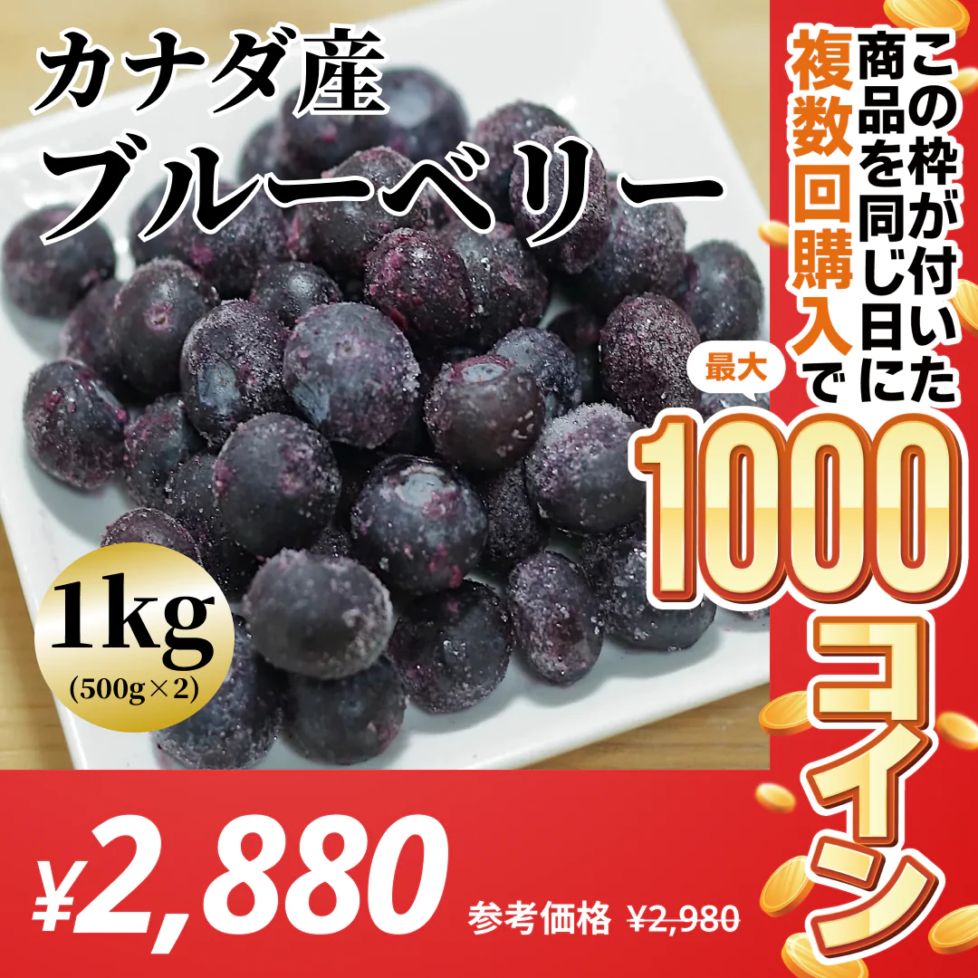 [冷凍] カナダ産ブルーベリー 1kg (500g*2)【コインバック対象】
