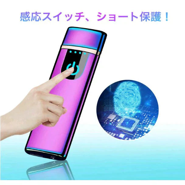 シルバー電子ライター USB充電式 プラズマ 電気 usb ライター 小型 充電式 ガス?オイル不要 防風 軽量 薄型 プレゼント w107C（タイプC）シルバー