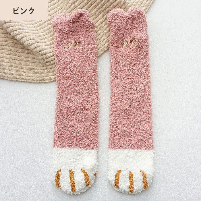 【予約商品・発送時期は商品説明に記載】もこもこ ルームソックス 5足セット 猫 ネコソックス かわいい 肉球 ねこ 猫 あったか 冷え取り 靴下 防寒 暖かい 可愛い くつ下 ソックス 送料無料 ギフト プレゼント
