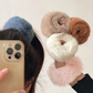 (グレー)モコモコ ヘアアクセサリー ヘアワイヤーポニー ヘアブレスレット 冬 オシャレ ふわもこ かわいい