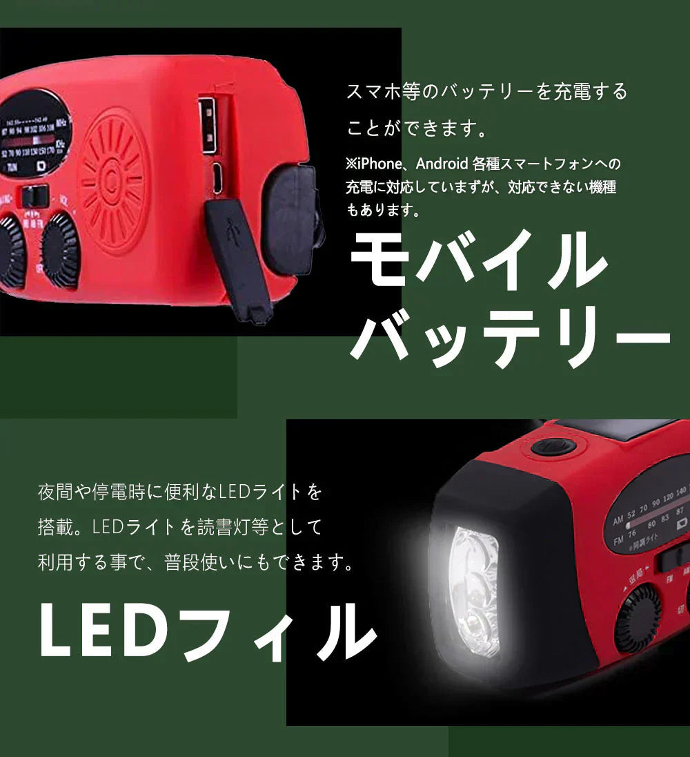 【SOS緊急ボタンサイレン搭載】防災ラジオ 携帯ラジオ 小型ラジオUSB充電 対応 屋内および屋外使用 3つ給電式 ライト 懐中電灯 AM/FM 大容量2000mAh 手回しラジオ 災害に備える ラジオ 多機能 スマホ充電 内蔵バッテリー