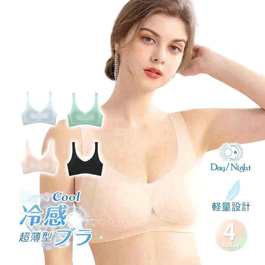 【送料無料】 冷感ブラ 「グレーXL」 ノンワイヤー ナイト 通気性 運動 快適 ブラジャー uw003-hu-xl