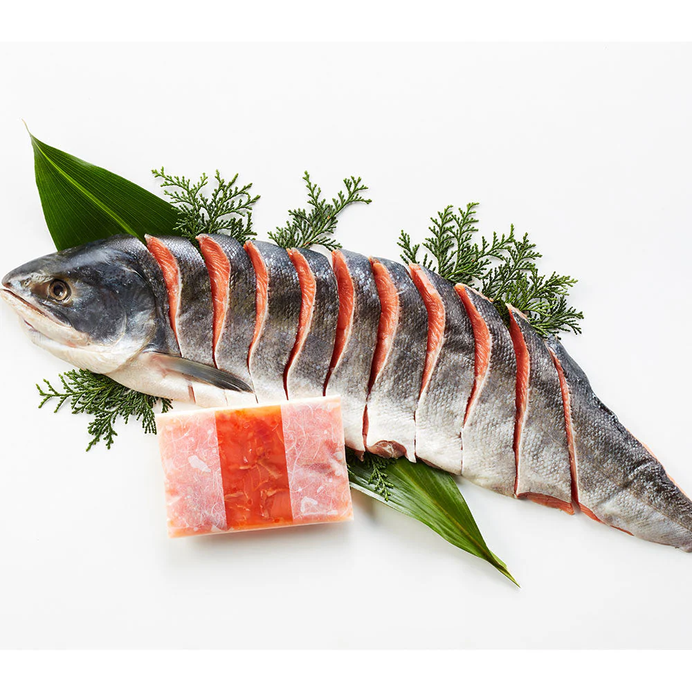【終売】北海道産 新巻鮭&鮭といくらのルイベ漬セット A (切身半身 700g・ルイベ漬 100g)
