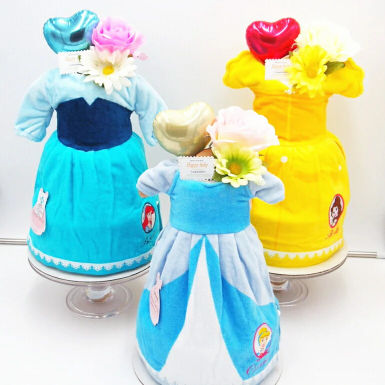 ドレスバスタオルのおむつケーキ【Ｓサイズ/ラプンツェル】ディズニープリンセスシリーズ！女の子に人気のプレゼント/出産祝い/