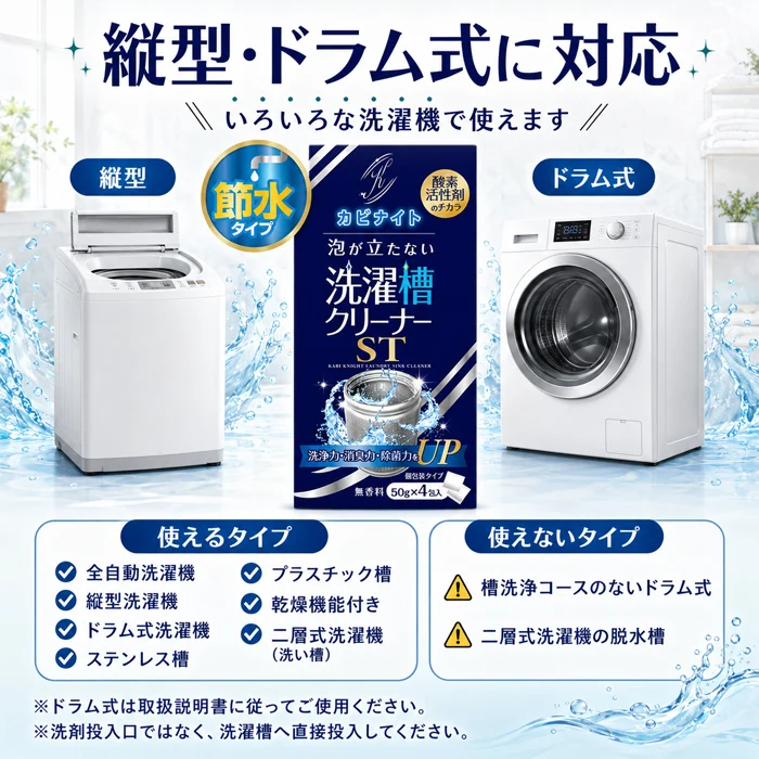 【今売れてます！泡なしでも、汚れごっそり】洗濯槽クリーナー 洗濯槽 掃除 強力 ドラム式 縦型 洗濯槽 掃除 50g×4包 カビナイト 泡が立たない洗濯槽クリーナー ST