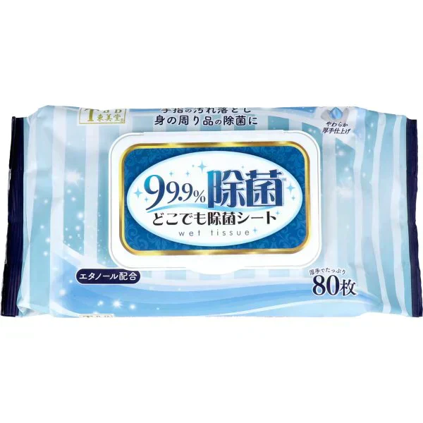 除菌ウェットティシュ TBD東美堂 99.9%除菌 エタノール配合 どこでも除菌シート 80枚入りＸ6個