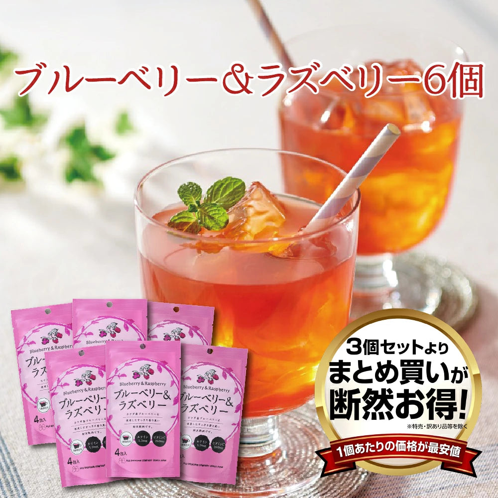 【送料無料】ブルーベリー＆ラズベリーＳＰ（13g ×4包） 6個セット　まとめ買い 粉末飲料 個包装 スティック ジュース ホットでも アイスでも 粉末清涼飲料 便利 簡単 おうち時間 ブルーベリー ラズベリー 甘酸っぱい メール便 送料無料