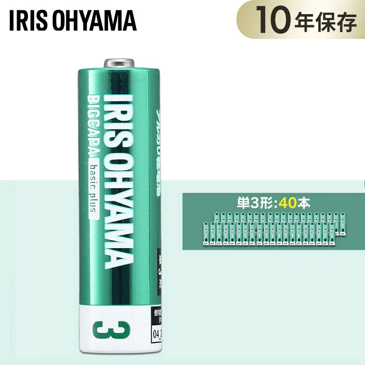 【単三電池40本】単3形アルカリ乾電池20本×2パック BIGCAPA basic plus LR6Bbp/20S 乾電池 アルカリ乾電池 アルカリ 単3 単3形 単三 単三形 電池 バッテリー 40本 セット まとめ買い ストック アイリスオーヤマ【メール便】