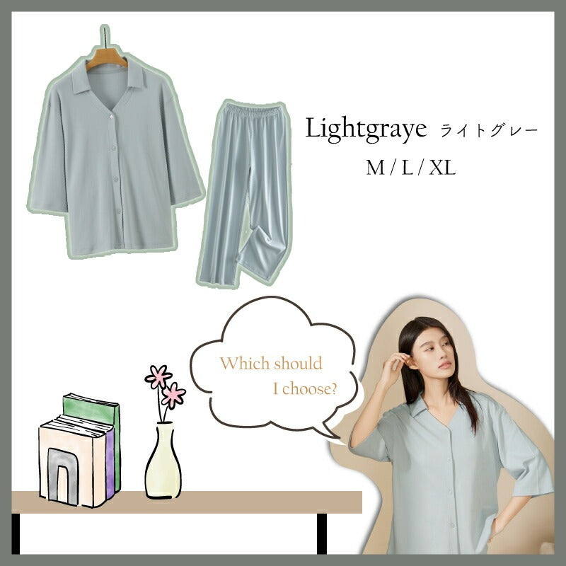 【ホワイト XL】パジャマ セットアップ レディース 上下セット 部屋着 外出できる 綿 七分袖 かわいい 可愛い 前開き 無地 春 夏 秋 ルームウェア リラックスウェア 寝間着 セット 新生活 送料無料