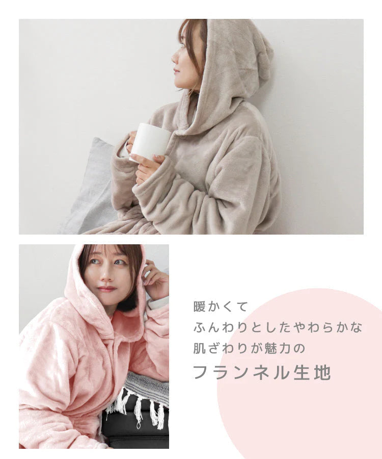 【Mサイズロング】【アイボリー】着る毛布 ルームウェア フード付き M L 毛布 あったかグッズ ルームウェア 冬 もこもこ パジャマ レディース かわいい メンズ ロング ショート マタニティ ナイトウェア ブランケット 部屋着 おしゃれ 可愛い 秋冬
