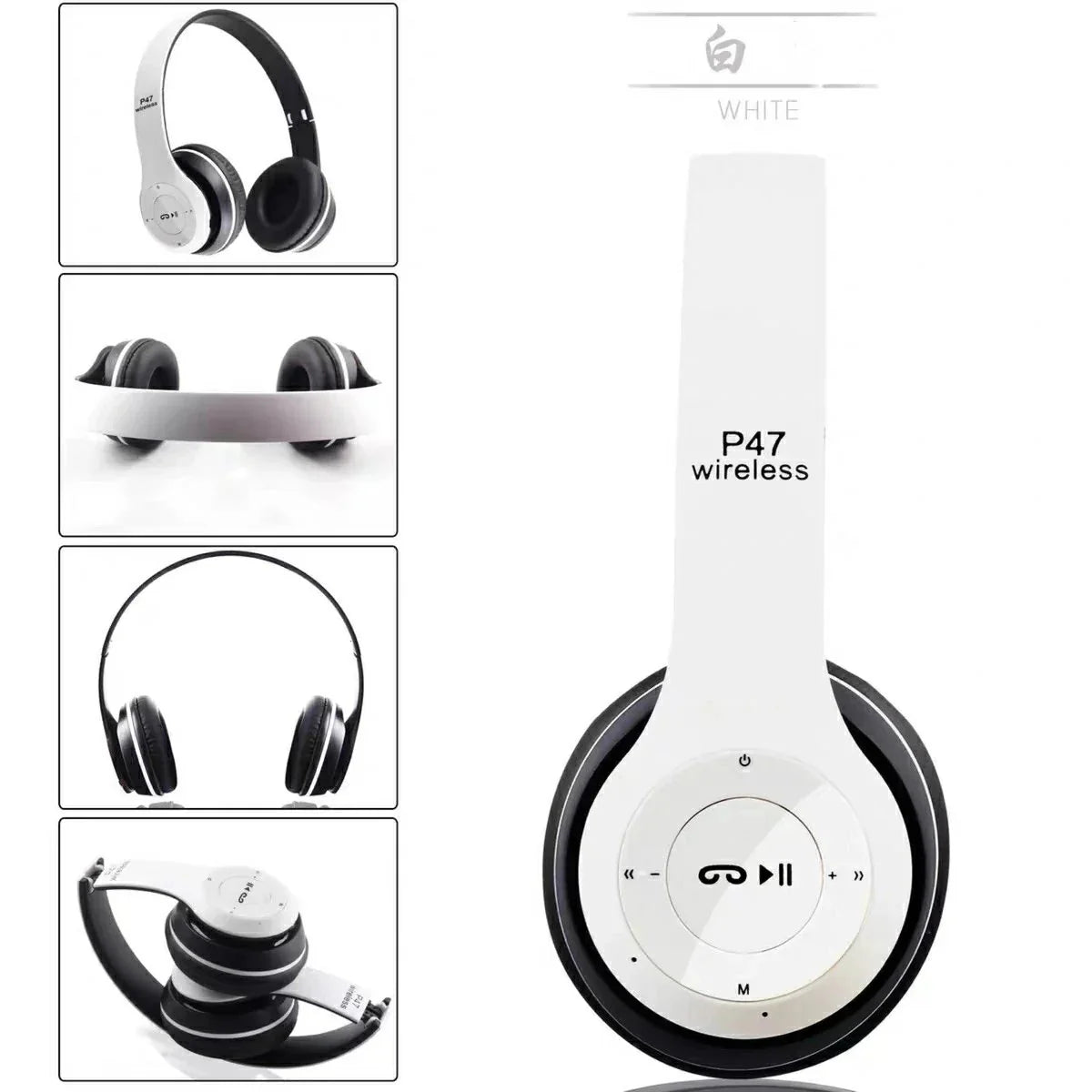 ヘッドホン ワイヤレス Bluetoothヘッドフォン 急速充電 超軽量 マイク付き 重低音 w047A(ホワイト)
