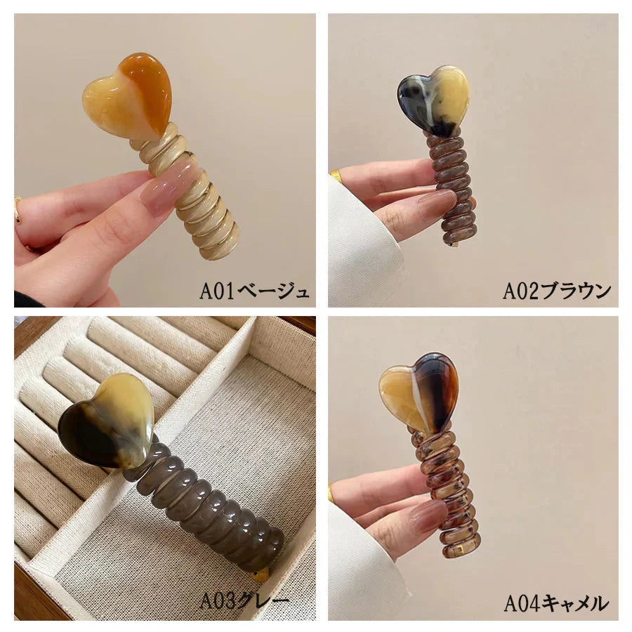 (A03グレー)プリングヘアゴム くるくる ヘアアクセサリー ハート オシャレ 髪飾り ヘアゴム コイルポニー ワイヤーポニー まとめ髪 プチプラ