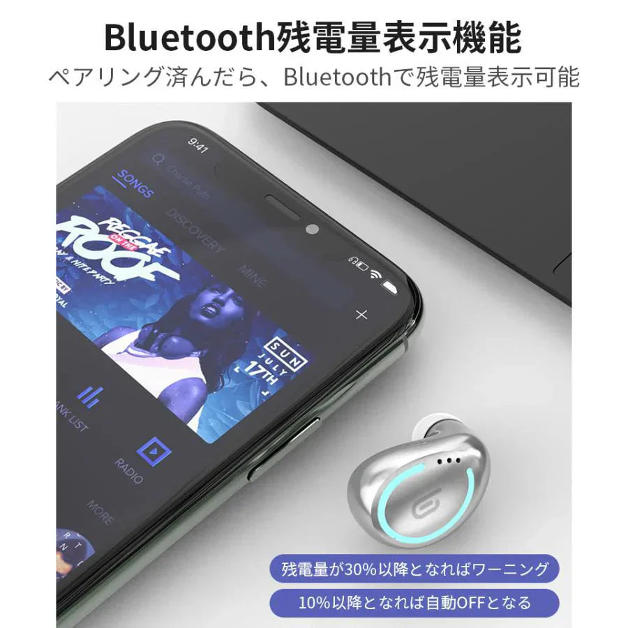 ブルートゥースイヤホン ヘッドホン 両耳 高音質 タッチタイプ　完全ワイヤレス 耳掛け式 自動ペアリング IPX7防水 Bluetooth 5.0 w595A(ブラック)