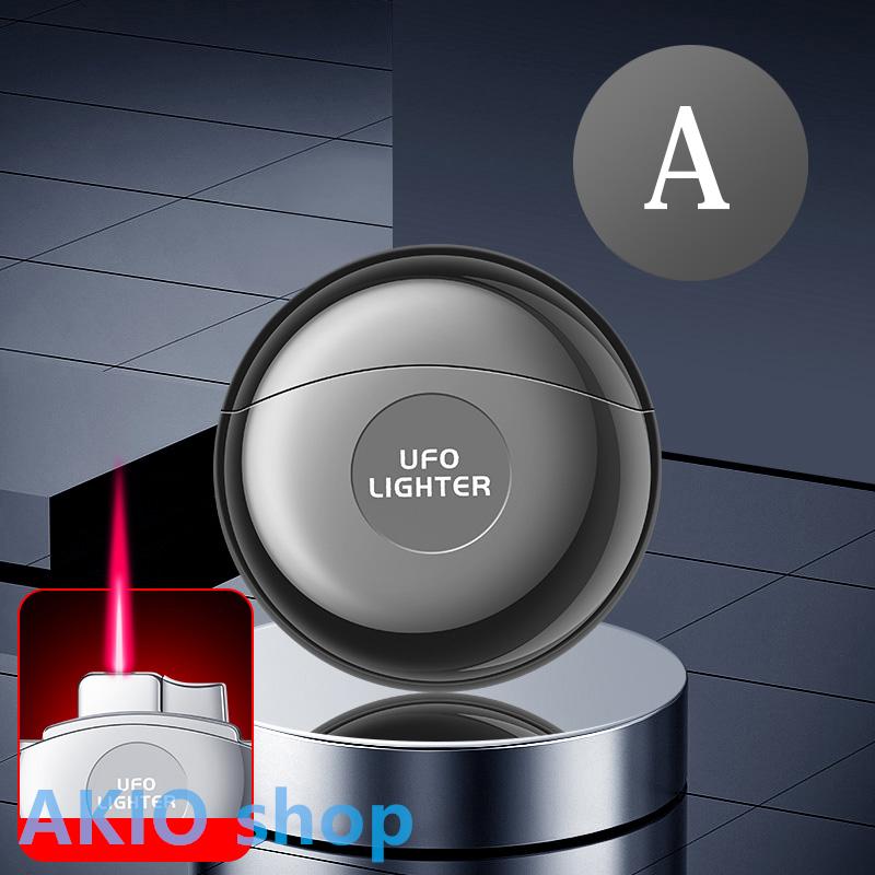 ガス注入式ライター UFOライター 丸形ライター 防風 レッドフレーム 操作簡単 軽量 磁気丸い蓋 ポータブル 高圧技術 ユニークなデザイン ハイキング キャンプ s073A(ブラック)