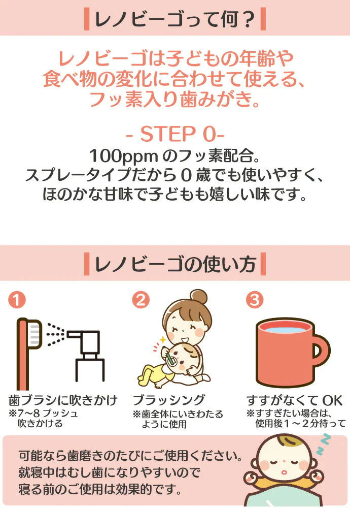 レノビーゴ STEP0 2本セット (38mL/1本) フッ素100ppm むし歯 発生進行予防 乳幼児からのむし歯予防★レノビーゴのパッケージがリニューアル★【メール便送料無料】