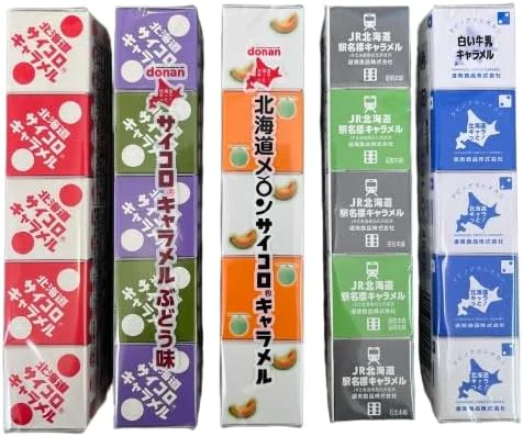 北海道 サイコロキャラメル 5種×各1本(10粒)【ノーマル・ぶどう・メロン・JR北海道駅名標・179市町村】お土産 道南食品