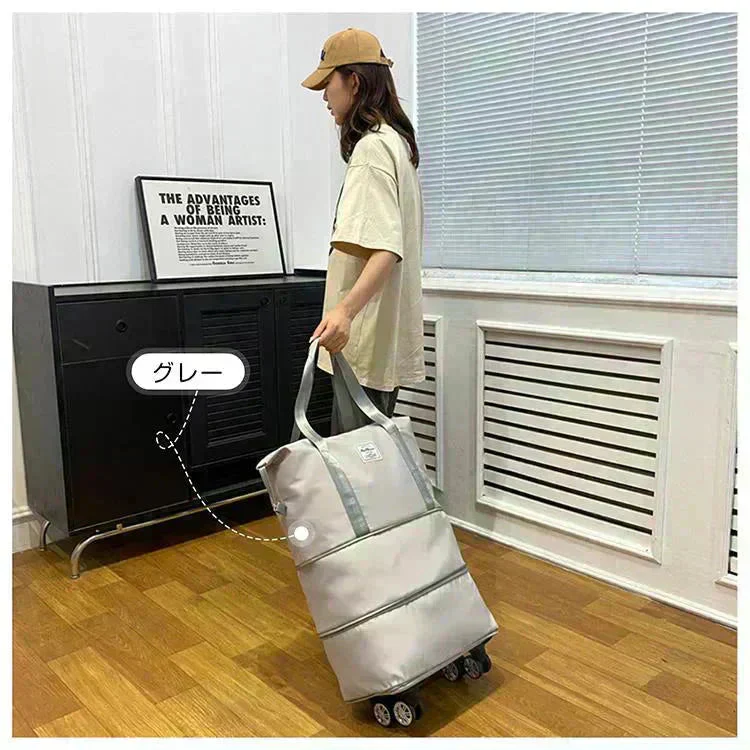 キャリーバッグ 「ブルー」 旅行バック 2way 多機能 大きさ調節 4輪 横押し 折りたたみ 軽量 軽い 大容量 機内持ち込み ボストンバッグ おしゃれ 防水 撥水加工 出張