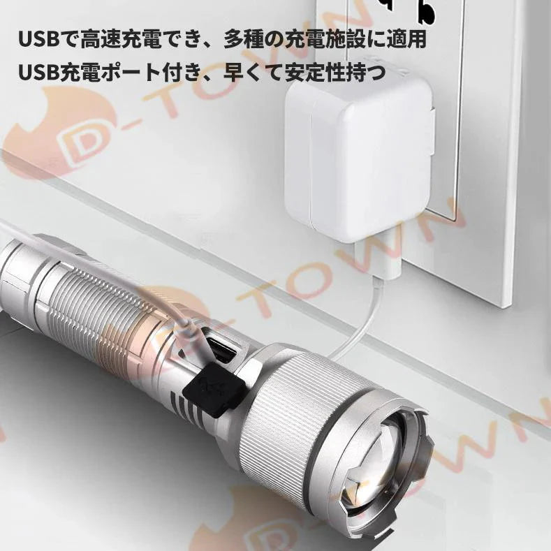超高輝度LED 懐中電灯 ハンディライト 大容量26650リチウム電池 ズーム機能 フラッシュライト 残電量表示機能付きクリップ 超強ルーメン アウトドア