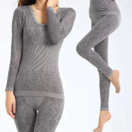 【グレー】インナー上下セット あったか 薄手 保温 下着