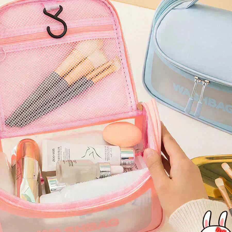 化粧ポーチ(ブルー) トラベルポーチ メイクポーチ コスメ バッグ 収納 小物 大容量 メイクバッグ 花柄 可愛い レディース おしゃれ 出張 旅行 修学旅行 卒業旅行