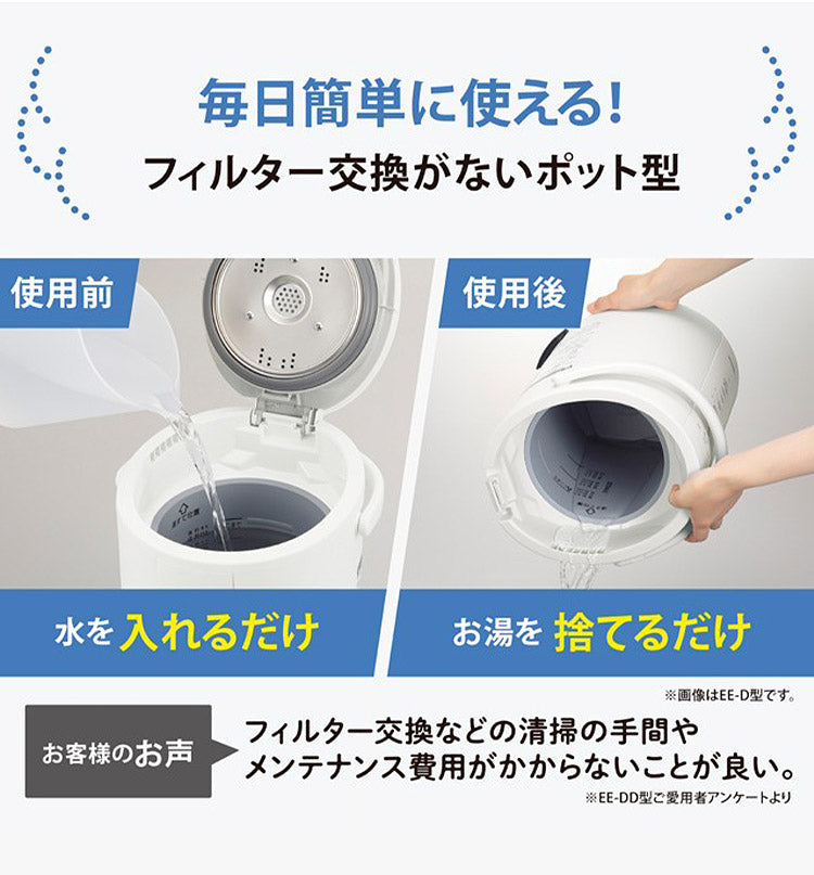 (カラー：ホワイト)象印 スチーム式加湿器 3.0L EE-DE35 24年新型 加湿器 ホワイト グレー 3L 象印マホービン ZOJIRUSHI EE-DE35-WA EE-DE35-HA 季節 家電 加湿