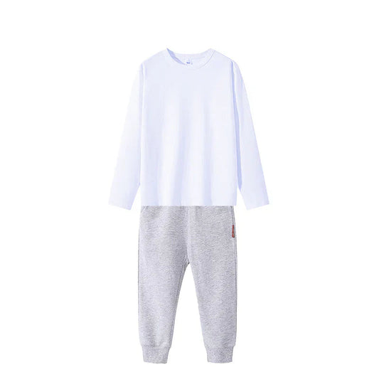 2点セット グレー 150cm Tシャツ長袖 白 1枚 と スウェットズボン1枚 体育 体操服 子供 キッズ パンツ 秋 春 冬 通気性 運動会 イベント 男女兼用 90 100 110 120 130 140 150