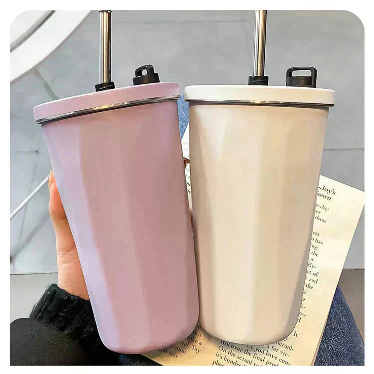 タンブラー 「グラデーション・ベージュ」 蓋付き ストロー付き 水筒 600ml 大容量 保温 保冷 こぼれない コーヒーボトル マグボトル ステンレス 真空断熱 持ち運び