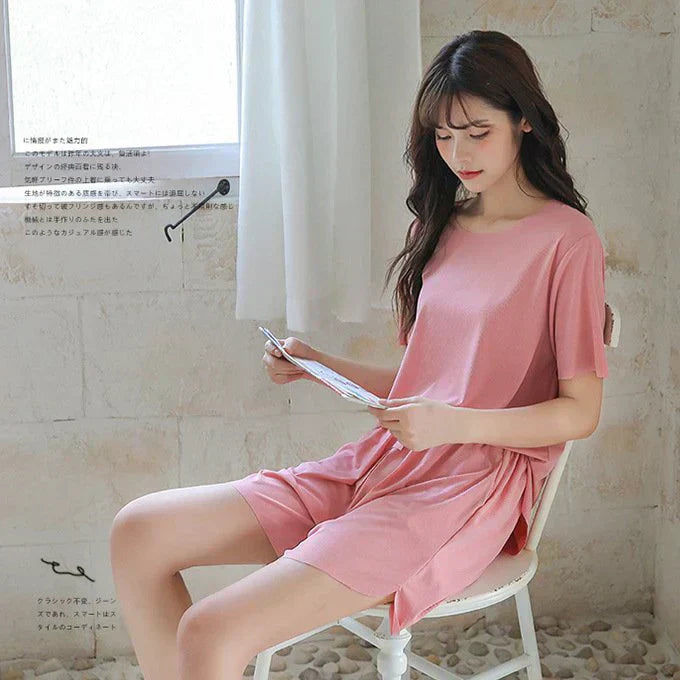 「送料無料 ブルー 接触冷感 」ルームウェア 接触冷感 セットアップ リラックス インナー 半袖トップス インナーウェア ゆったり 送料無料