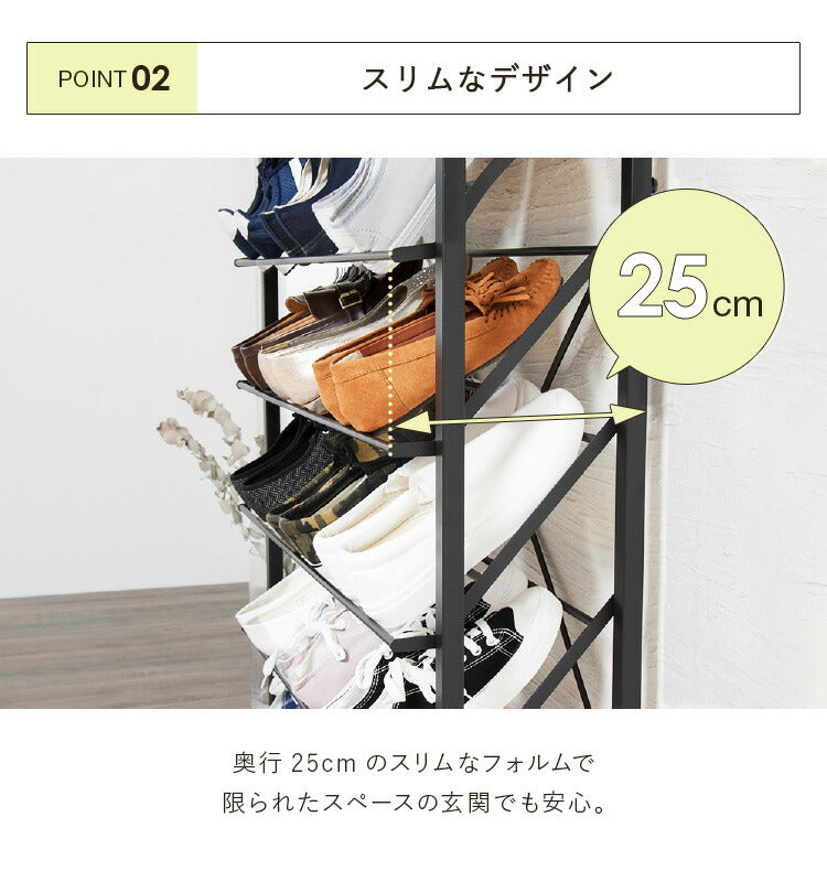 (カラー：ヴィンテージブラウン/サイズ：幅75cm)魅せるシューズラック 幅75cm 5段 スリム 省スペース 最大15足 木目 バイカラー ナチュラル シューズラック 下駄箱 オープンラック 玄関収納