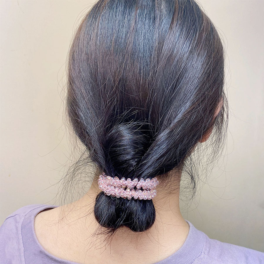 (グレー)ヘアゴム　キラキラ　ヘアアクセサリー　かわいい　ゴールド　オシャレ　髪飾り　上品　大人っぽい　クリスタルビーズ 大人 上品 エレガント フェミニン 　シンプル　ブレスレット　子供用　大人