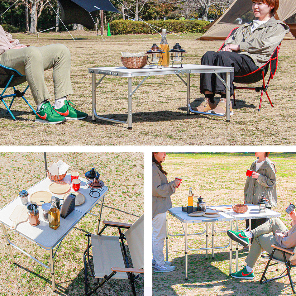 【90㎝×60㎝】【ウッドグレー】アウトドア テーブル キャンプ バーベキュー テーブル アウトドア 折りたたみ テーブル レジャーテーブル 折り畳みテーブル 90cm 軽量 アルミ 高さ調節 ピクニックテーブル 運動会 お花見 BBQ キャンプ MERMONT