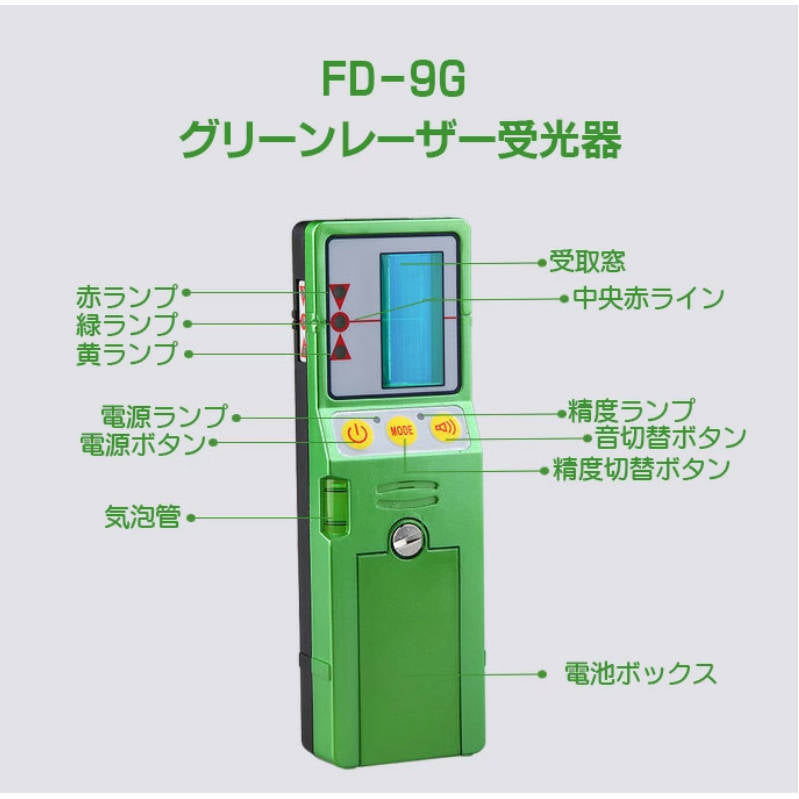 グリーンレーザー受光器 Fukuda受光器 グリーンレーザー墨出し器用 受光器FD-9G ホルダー付 レーザー受光器 Crystal光源又はtransistor光源に対応