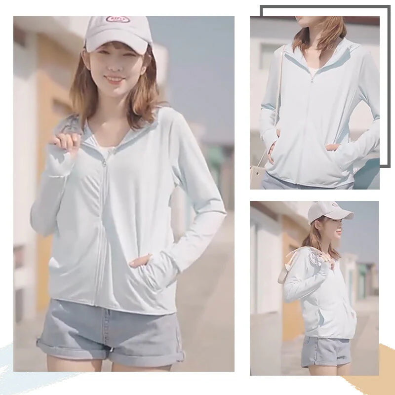 接触冷感（ホワイト、Lサイズ） ラッシュガード レディース ジップアップ 日焼け止め コート 女 日よけパーカー uv日焼け止め服 フェイスカバー レディース サンバイザー UVカットパーカー ペアルック UPF50+ 指穴付き カジュアル 紫外線対策 UVカット 冷房対策 長袖 フード付き
