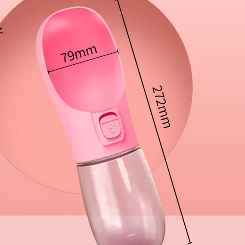 ペット給水器 お散歩ウォーターボトル 猫 犬 水飲み器 携帯用 水槽付き 水漏れ防止 給水 ボトル ハンディーボトル 大550ml w495E(ピンク大)