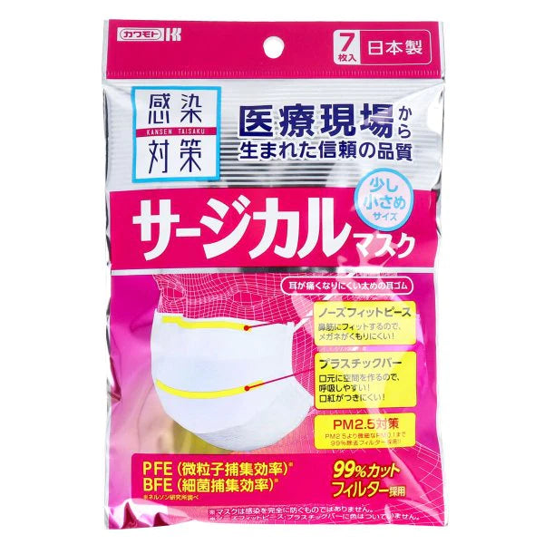 日本製使い捨てマスク 川本産業 感染対策サージカルマスク 少し小さめサイズ 7枚入Ｘ10パック KI0733