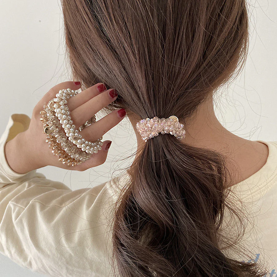 (クリア)ヘアゴム パール バブル シンプル ブレスレット ビーズ ヘア留め ヘアアクセサリー 髪飾り 上品 パーティー飾り