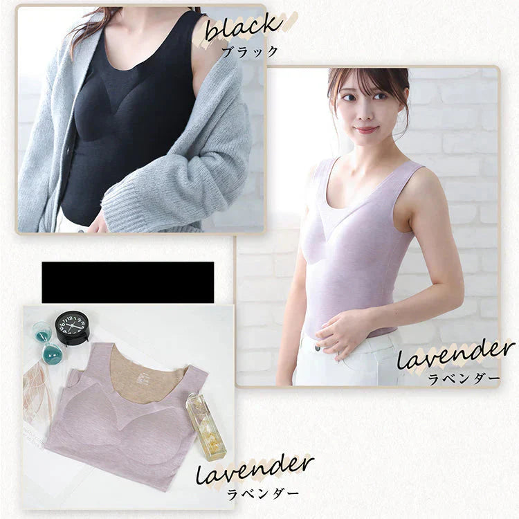 カシミヤシルクタンクトップ 「ベージュXLサイズ」 キャミソール カップ付きタンクトップ ブラ カップ付きキャミソール ブラキャミ 裏起毛 カップ取り外し